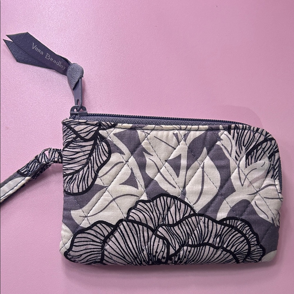 Vera Bradley Black and Gray Floral Wristlet